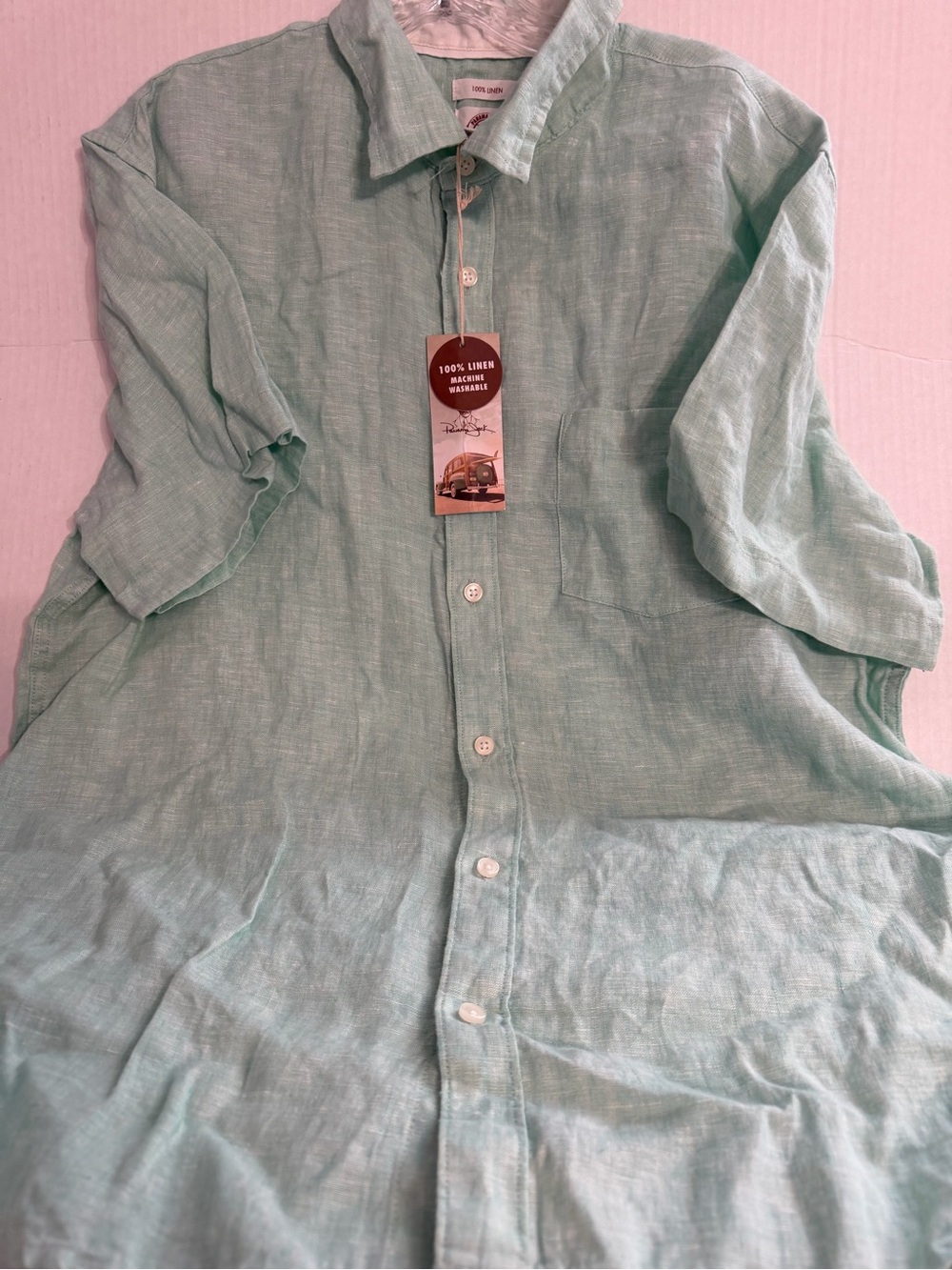 Panama Jack Mint Green Men's 100%  Linen Button-Down Shirt